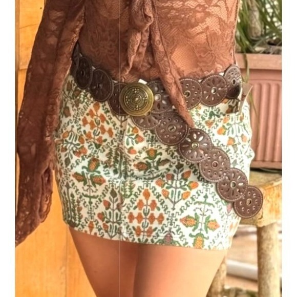 Wrangler Dresses & Skirts - Wrangler Womens Tapestry Print Denim Mini Skirt Geometric Boho Green Orange